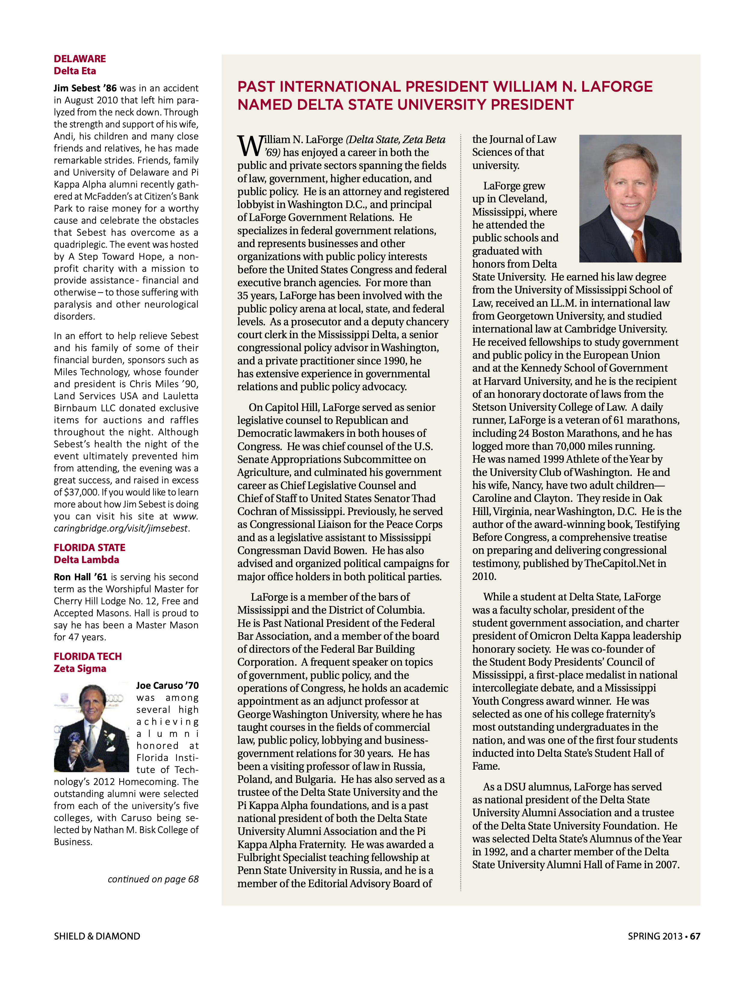 Past International President William N. Laforge Named Delta State University President